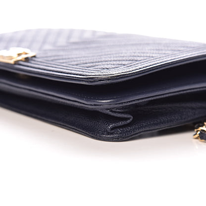 Chanel Caviar Chevron Quilted Boy Wallet On Chain WOC Blue 13 of 14