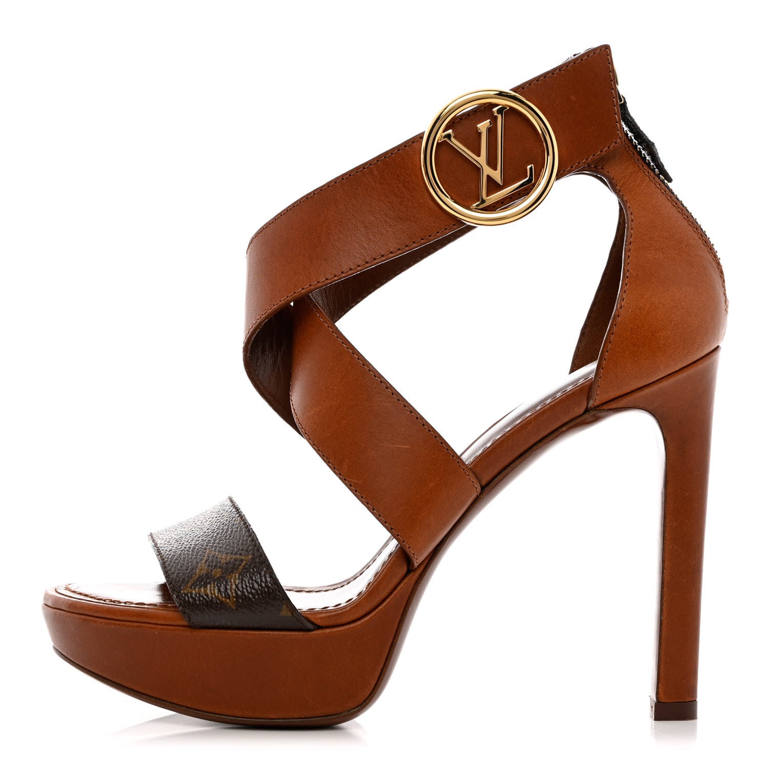 Louis Vuitton Calfskin Monogram Horizon Platform Sandals 36 Cognac Brown 1 of 12