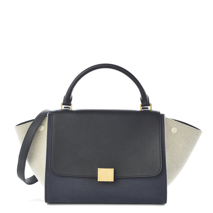 Celine Smooth Calfskin Linen Small Tri-Color Trapeze Black Navy Blue 1 of 8