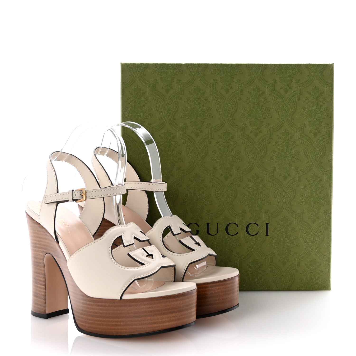 Gucci Cosmos Softy Calfskin Wooden Interlocking G Cut-Out 30/120mm Platform Sandals 39.5 Mystic White 9 of 9