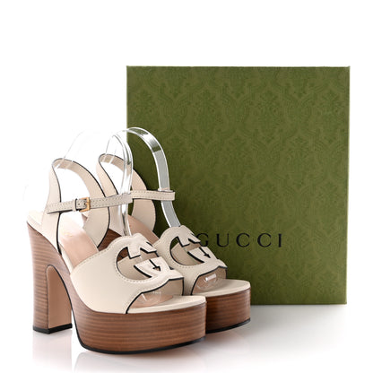 Gucci Cosmos Softy Calfskin Wooden Interlocking G Cut-Out 30/120mm Platform Sandals 39.5 Mystic White 9 of 9