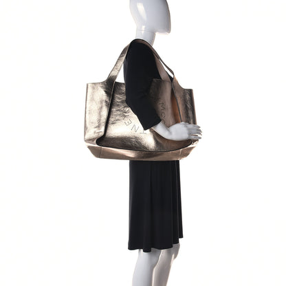 Stella McCartney Metallic Eco Alter Nappa Perforated Logo Large Satchel Gold 2 of 9