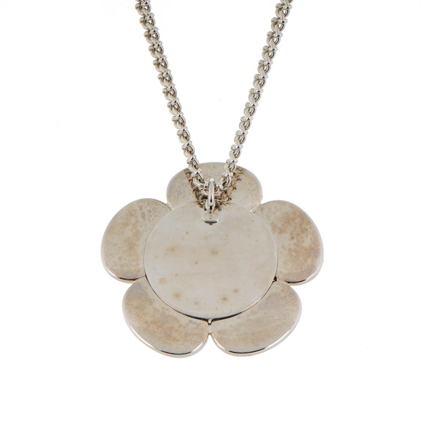 Enamel CC Camellia Pendant Necklace Silver White