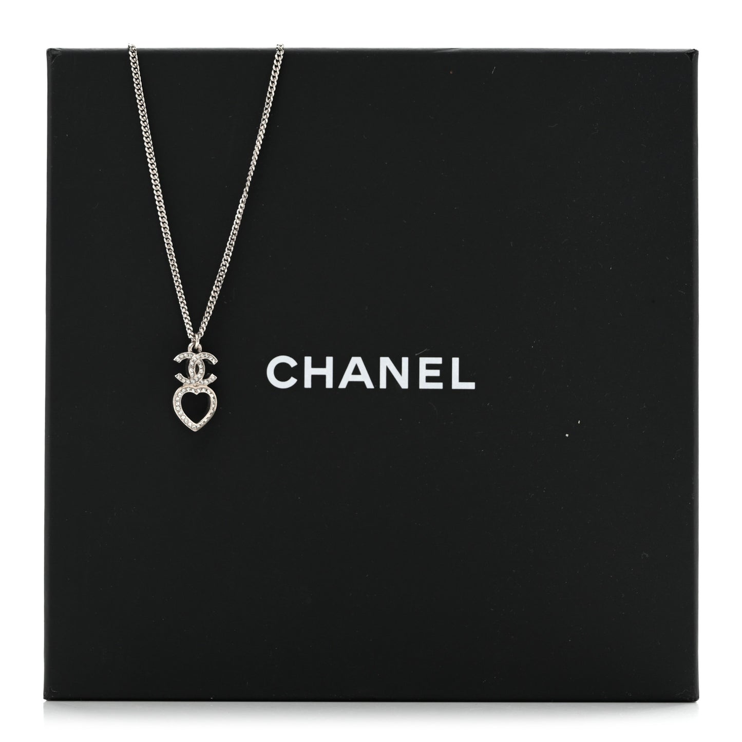 Crystal CC Heart Drop Chain Necklace Silver