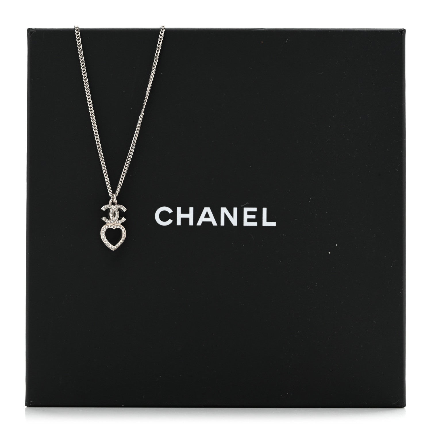Chanel Crystal CC Heart Drop Chain Necklace Silver 6 of 6