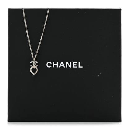 Chanel Crystal CC Heart Drop Chain Necklace Silver 6 of 6