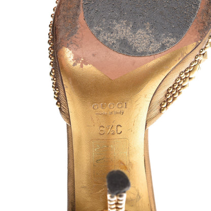 Gucci Calfskin Studded Peep Toe Mules 6.5 Gold 10 of 17