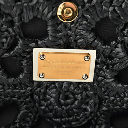 Dolce & Gabbana Calfskin Straw Crocheted Large Embroidered Laser Cut Miss Sicily Satchel Black 7 of 12