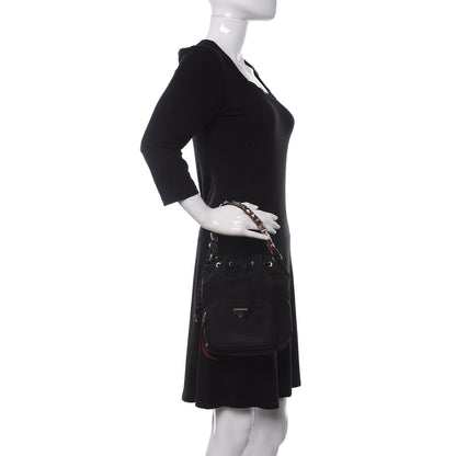 Prada Tessuto Nylon Studded New Vela Mini Bucket Crossbody Bag Black Fuoco 2 of 9