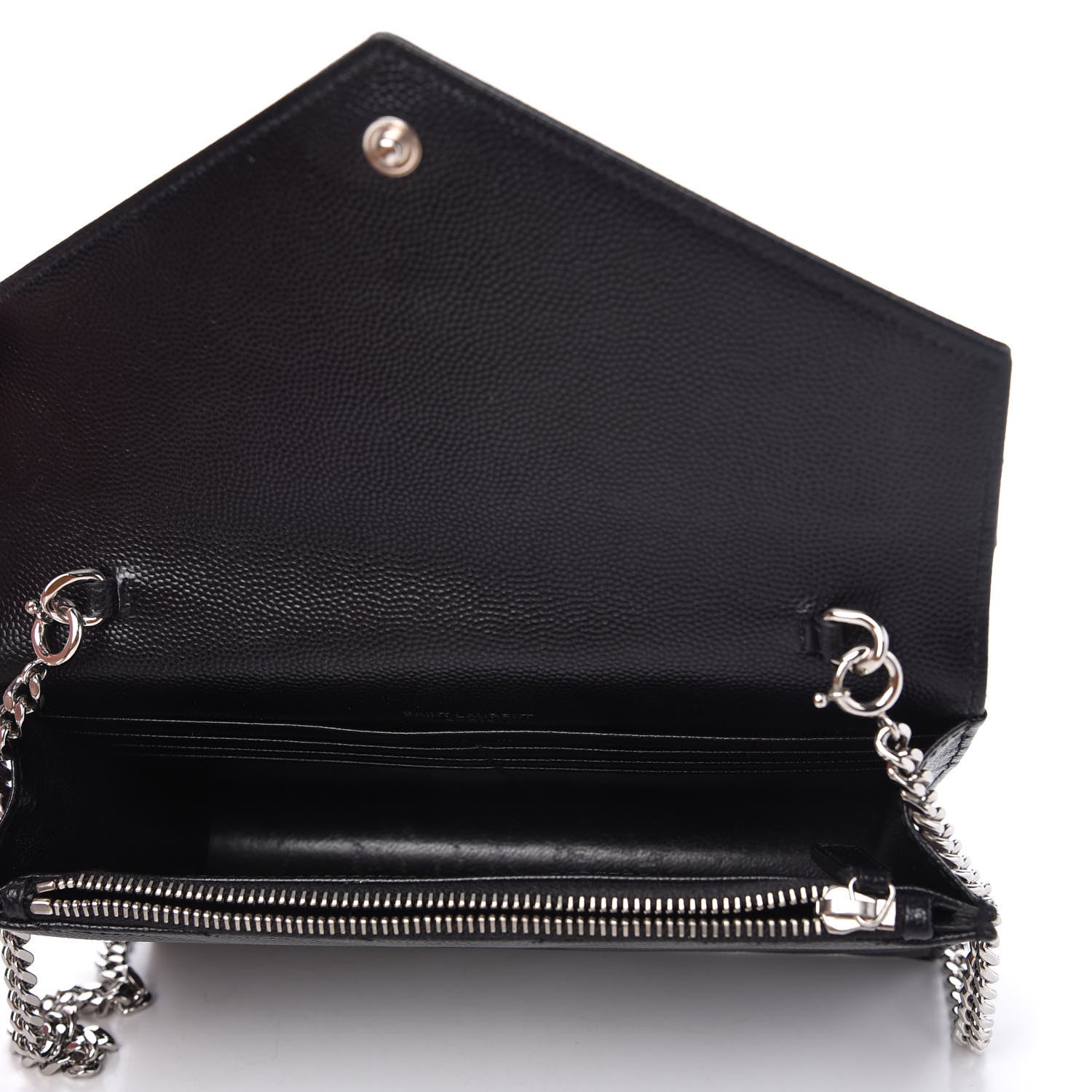 Saint Laurent Grain De Poudre Matelasse Chevron Monogram Envelope Chain Wallet Black 5 of 10