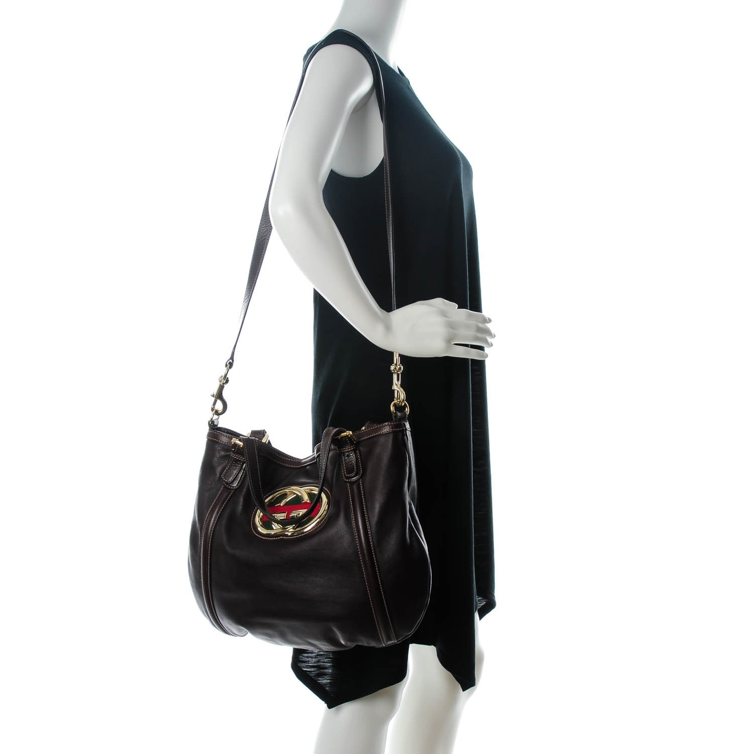 Gucci Calfskin Medium Britt Tote Dark Brown 2 of 7