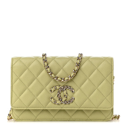 Chanel Caviar Quilted French New Wave Chain CC Wallet On Chain WOC Light Green 1 of 10