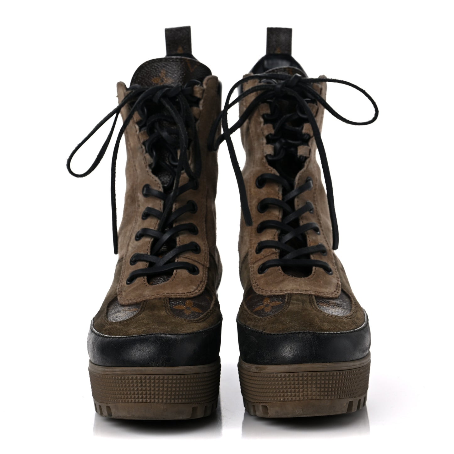 Suede Calfskin Monogram Laureate Platform Desert Boots 37 Taupe