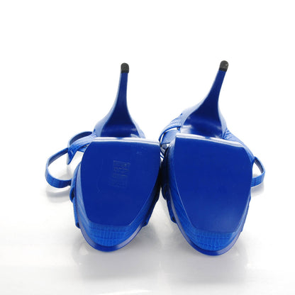 Saint Laurent Calfskin Lizard Embossed Tribute 105 Platform Sandals 38 Blue Majorelle 5 of 6