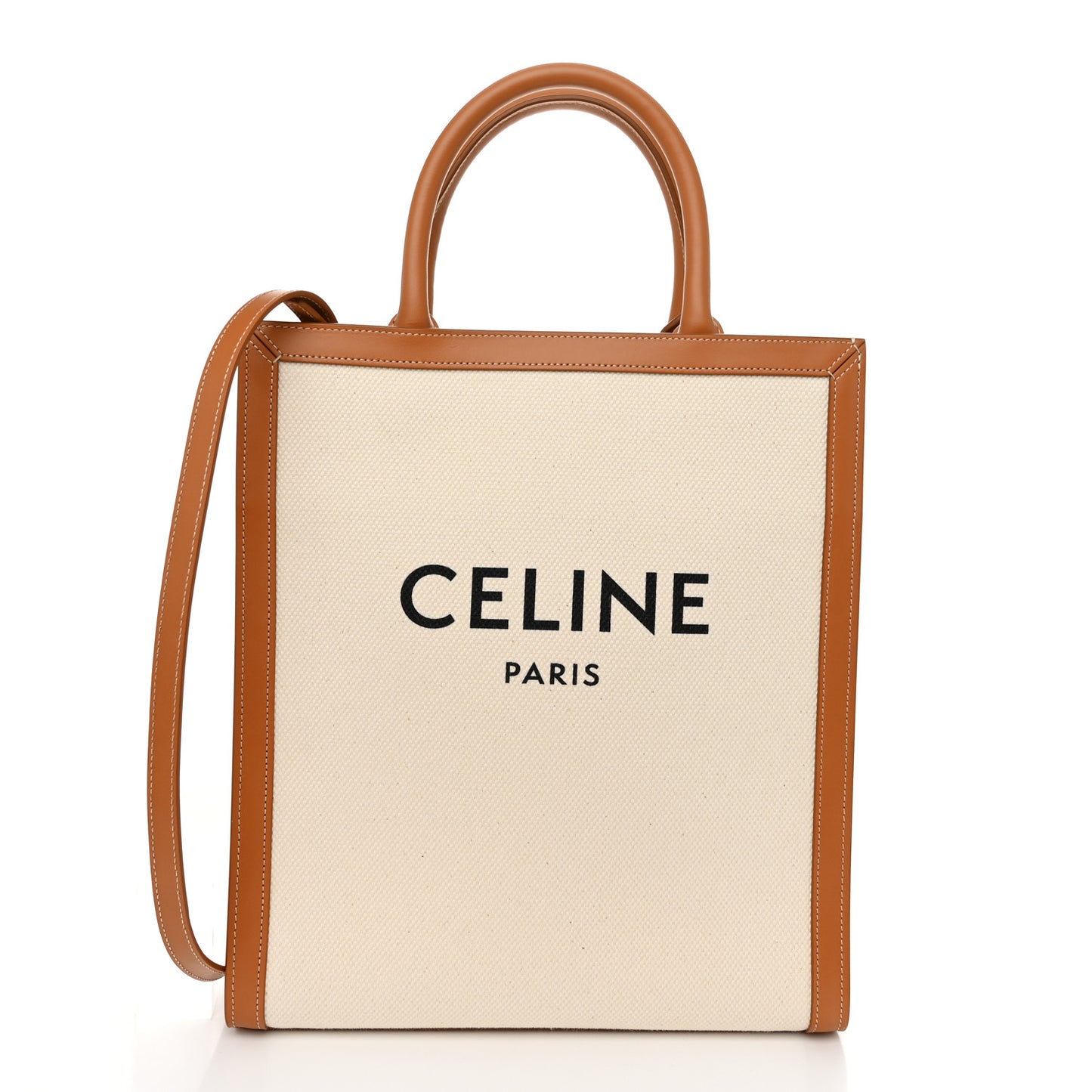Canvas Calfskin Logo Print Small Vertical Cabas Natural Tan