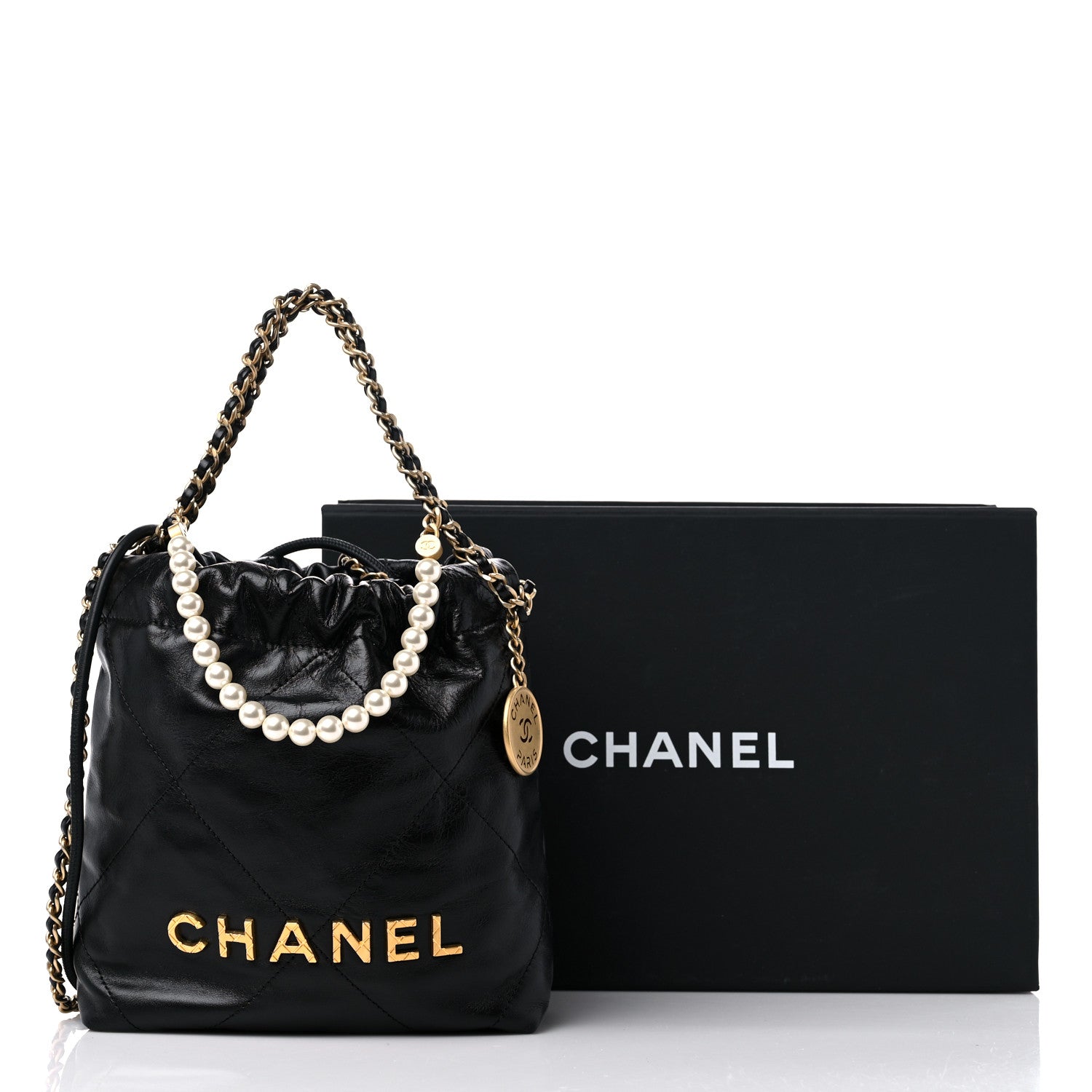 Chanel Shiny Crumpled Calfskin Quilted Pearl Mini Chanel 22 Black 10 of 10