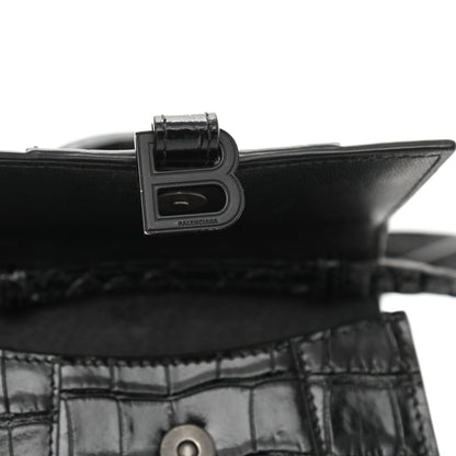 Balenciaga Shiny Calfskin Monochrome Crocodile Embossed Hourglass Top Handle Bag Mini Black 11 of 13