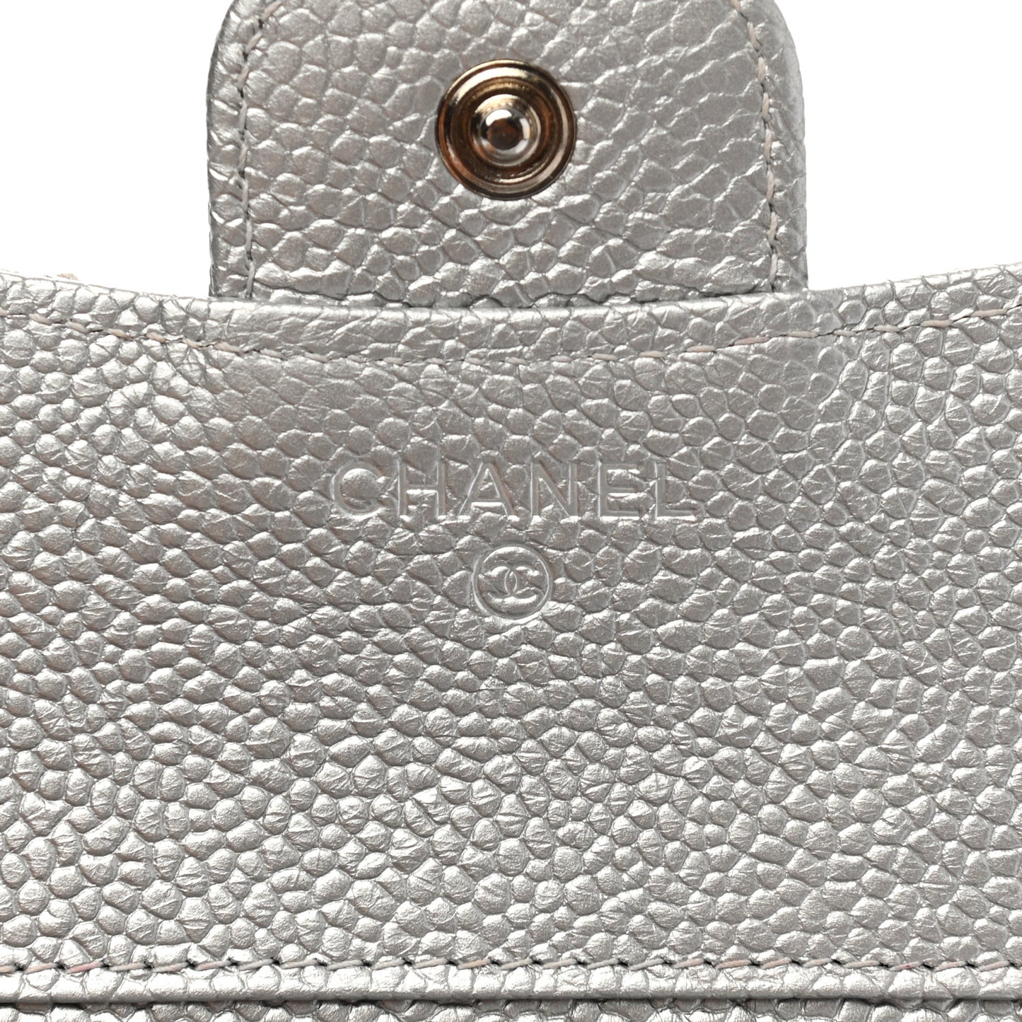 Metallic Caviar Quilted Compact Flap Wallet Silver