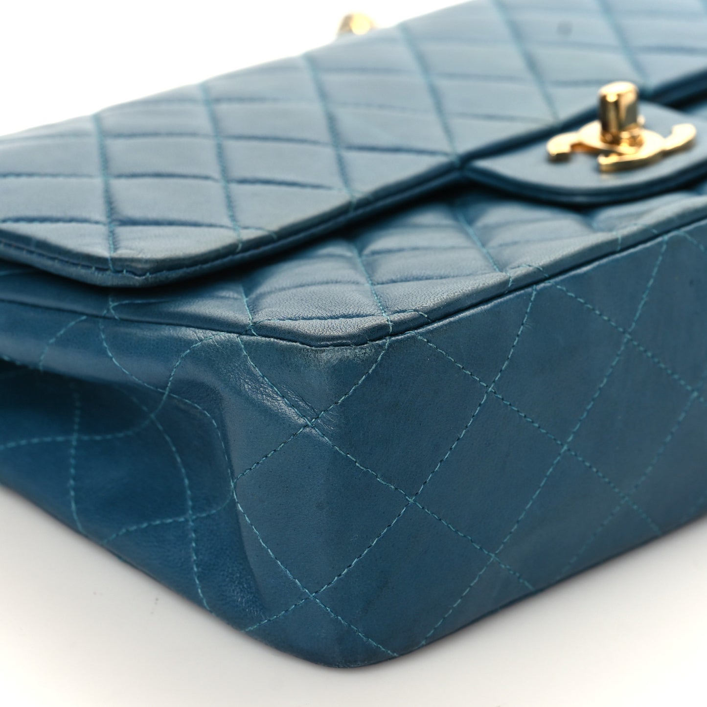 Lambskin Quilted Medium Double Flap Dark Blue