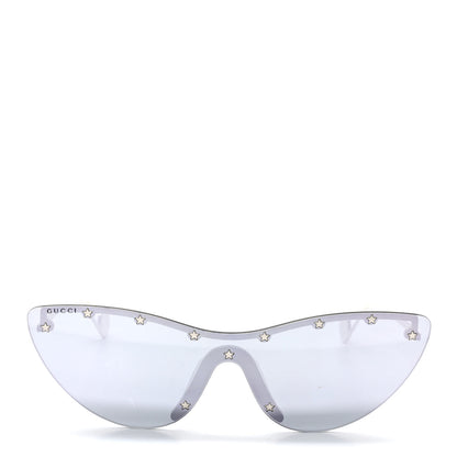 Gucci Metal Rimless Star Studded 90mm Cat Eye GG0666S Sunglasses Mirror Silver 2 of 6