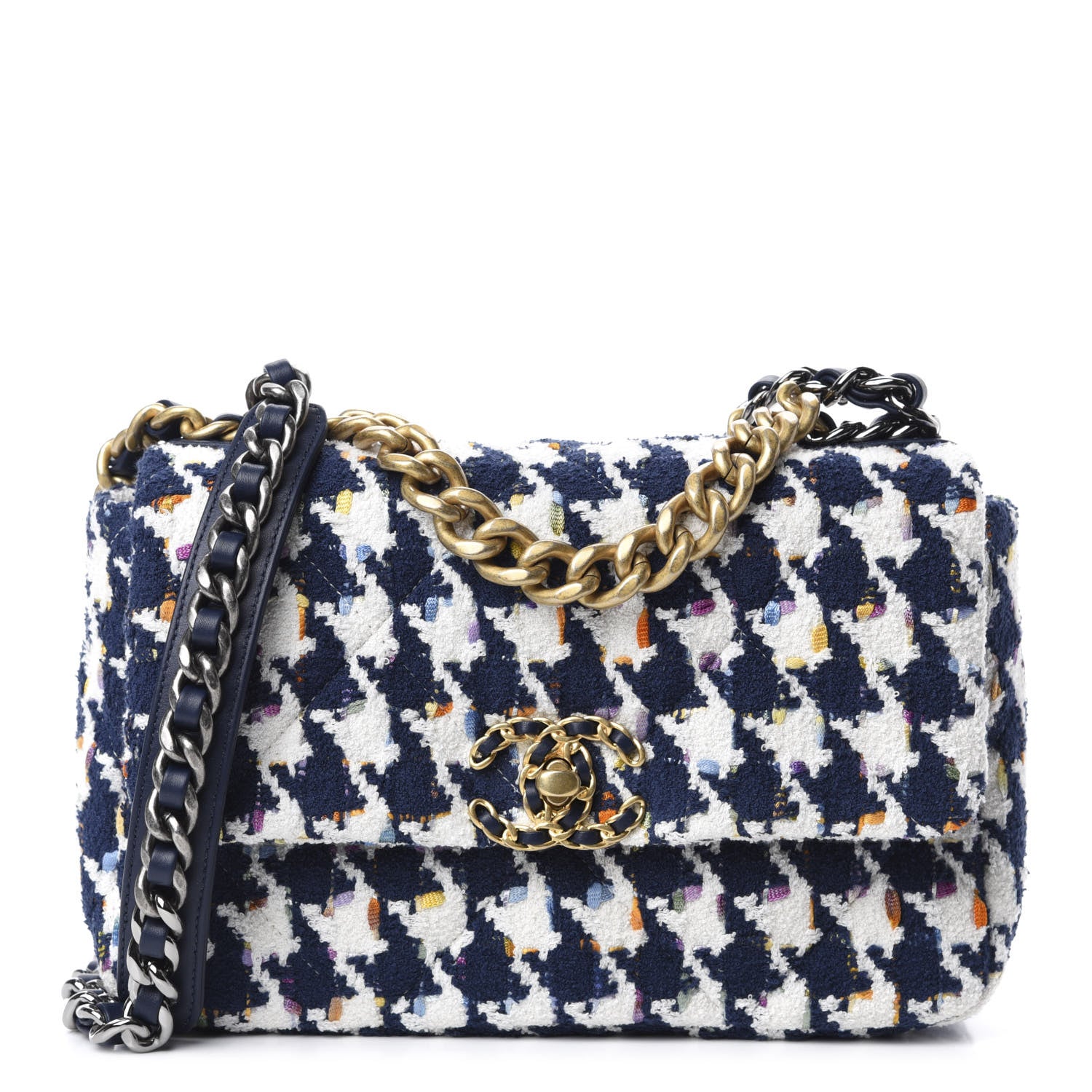 Chanel Tweed Quilted Medium 19 Flap Ecru Navy Blue Multicolor 1 of 10