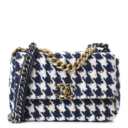 Chanel Tweed Quilted Medium 19 Flap Ecru Navy Blue Multicolor 1 of 10