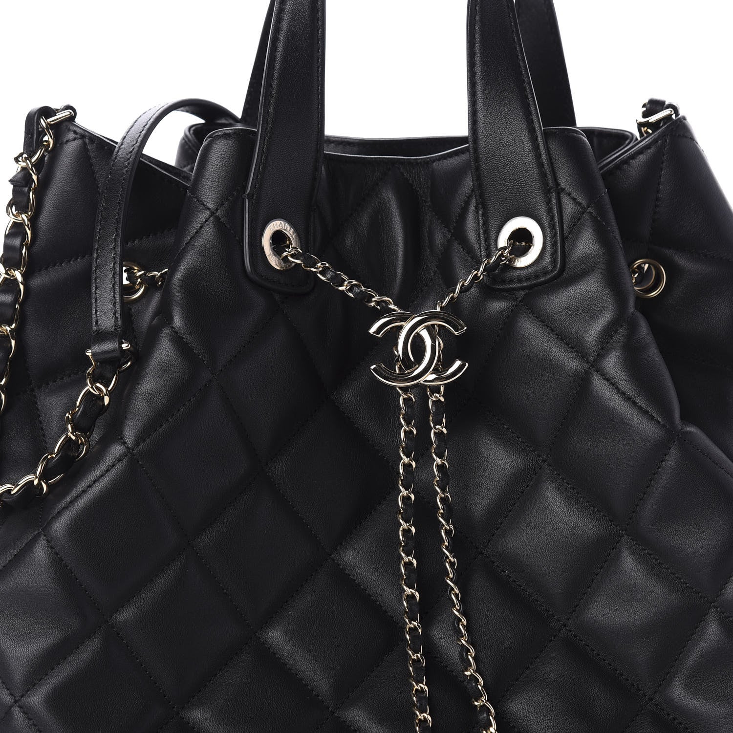 Chanel Lambskin Quilted CC Dweller Drawstring Tote Black 11 of 11
