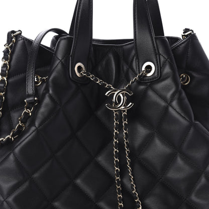 Chanel Lambskin Quilted CC Dweller Drawstring Tote Black 11 of 11