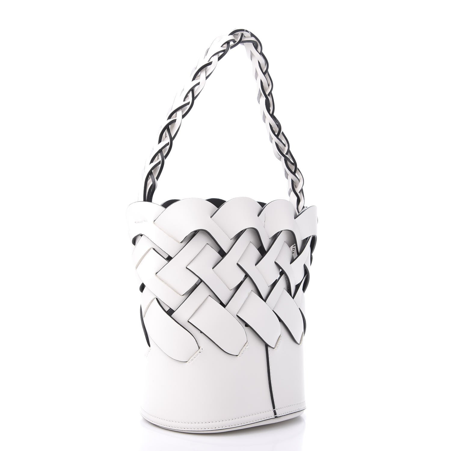 Prada Vitello Intreccio Bucket Bag White 3 of 9