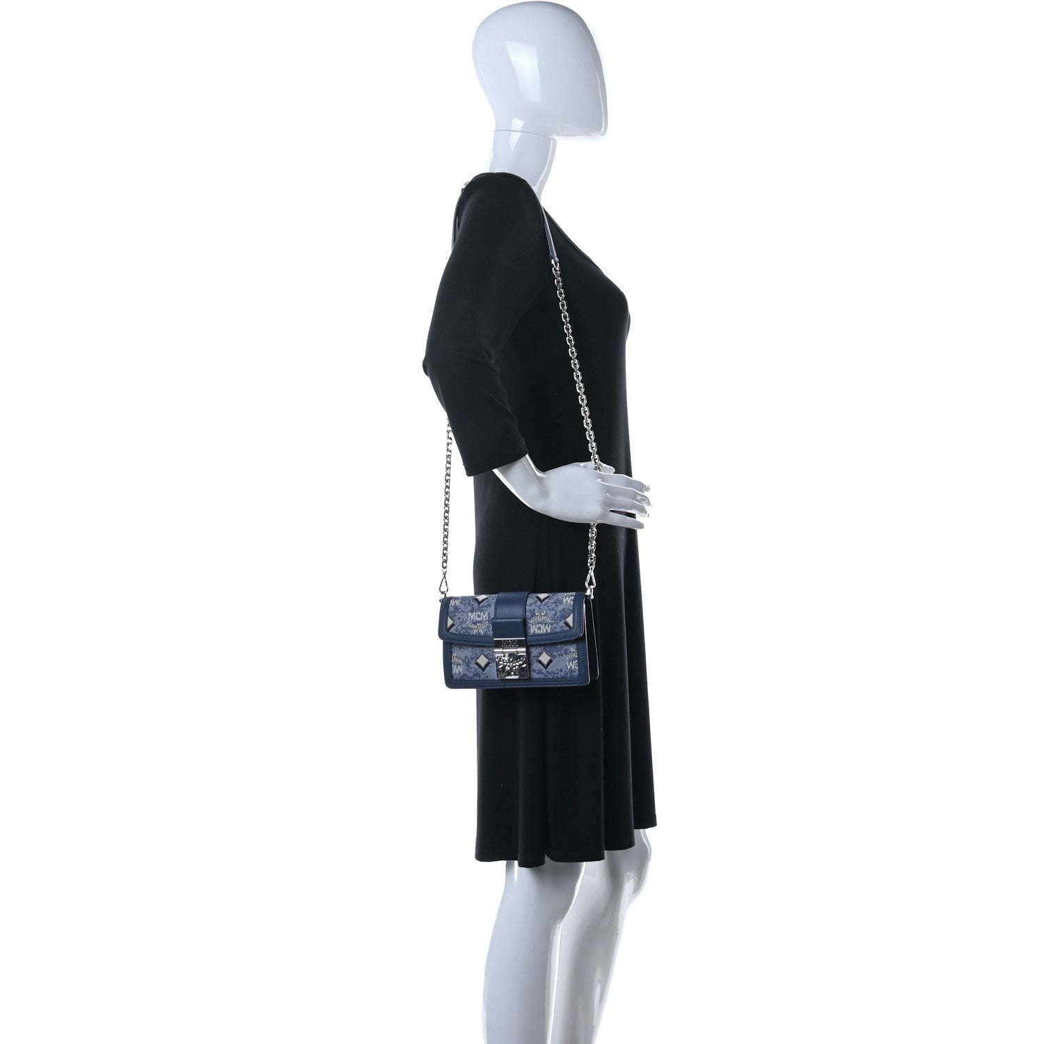 MCM Vintage Jacquard Monogram Mini Tracy Crossbody Blue 2 of 13