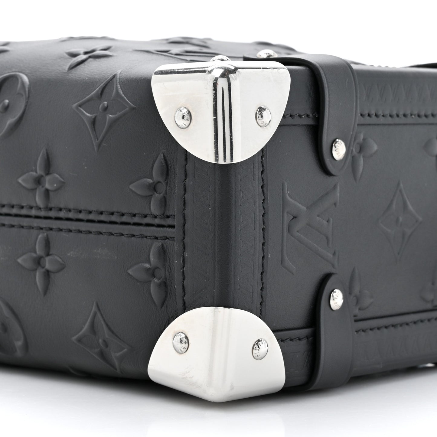 Calfskin Debossed Monogram Side Trunk Black