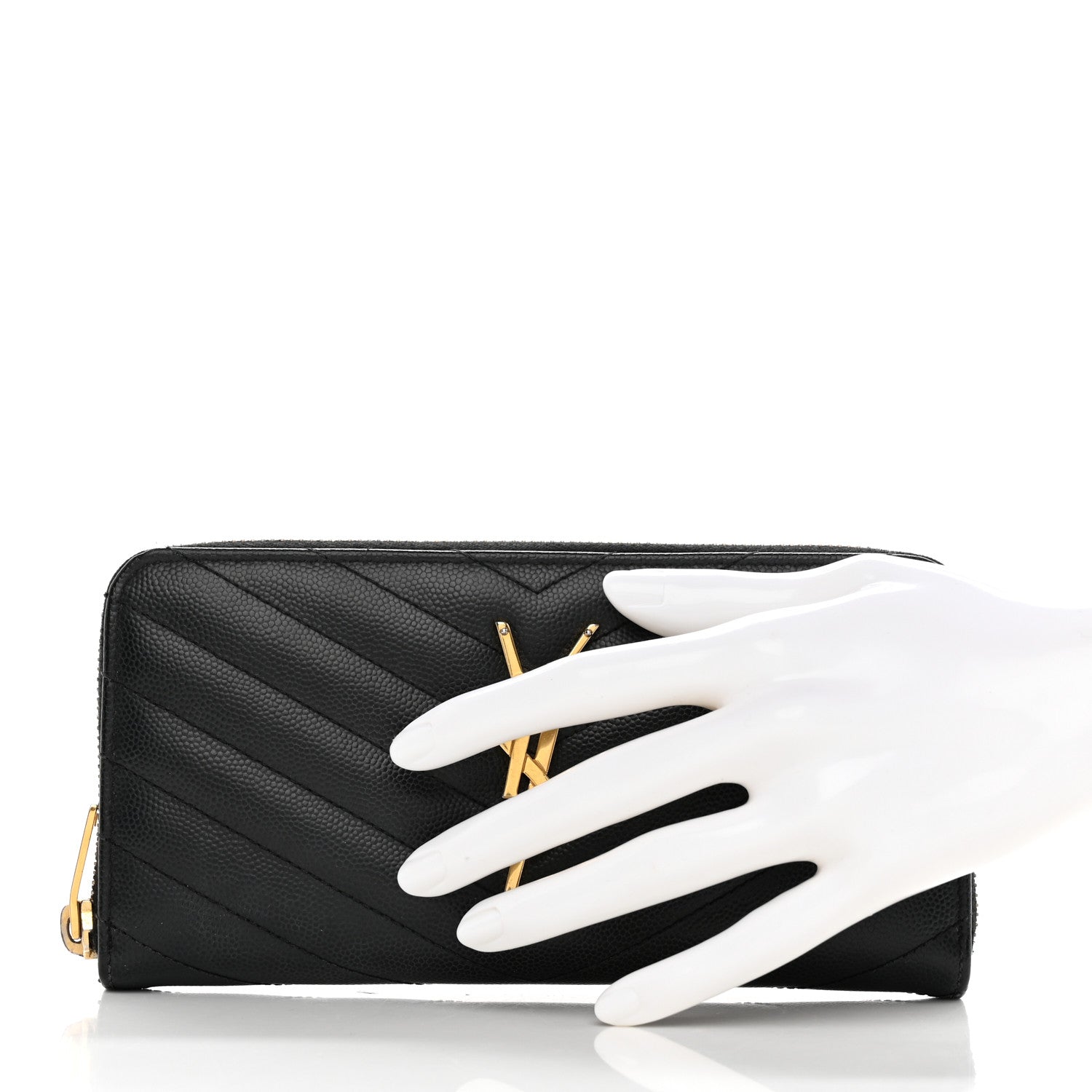 Saint Laurent Grain De Poudre Matelasse Chevron Monogram Zip Around Wallet Black 2 of 13