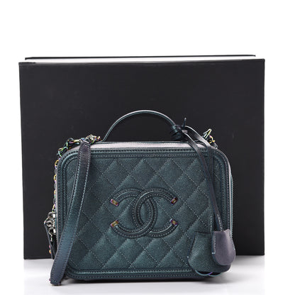 Chanel Iridescent Caviar Quilted Medium CC Filigree Vanity Case Dark Turquoise 10 of 10