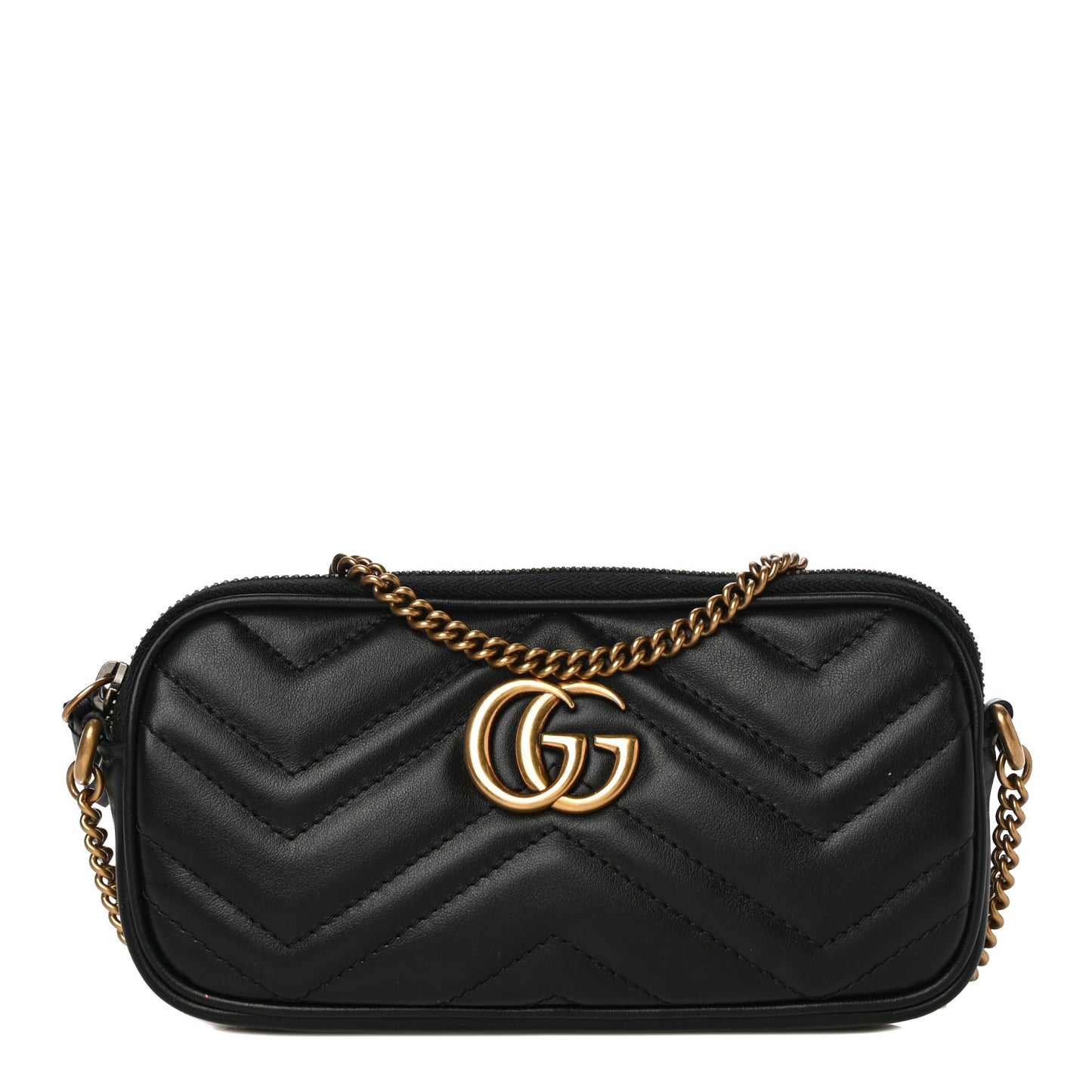 Calfskin Matelasse Mini GG Marmont Chain Crossbody Bag Black