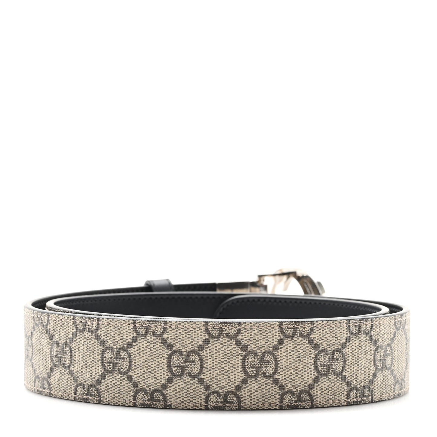 GG Supreme Monogram Selleria Calfskin Interlocking G Reversible 37mm Belt 90 36 Beige Ebony Black