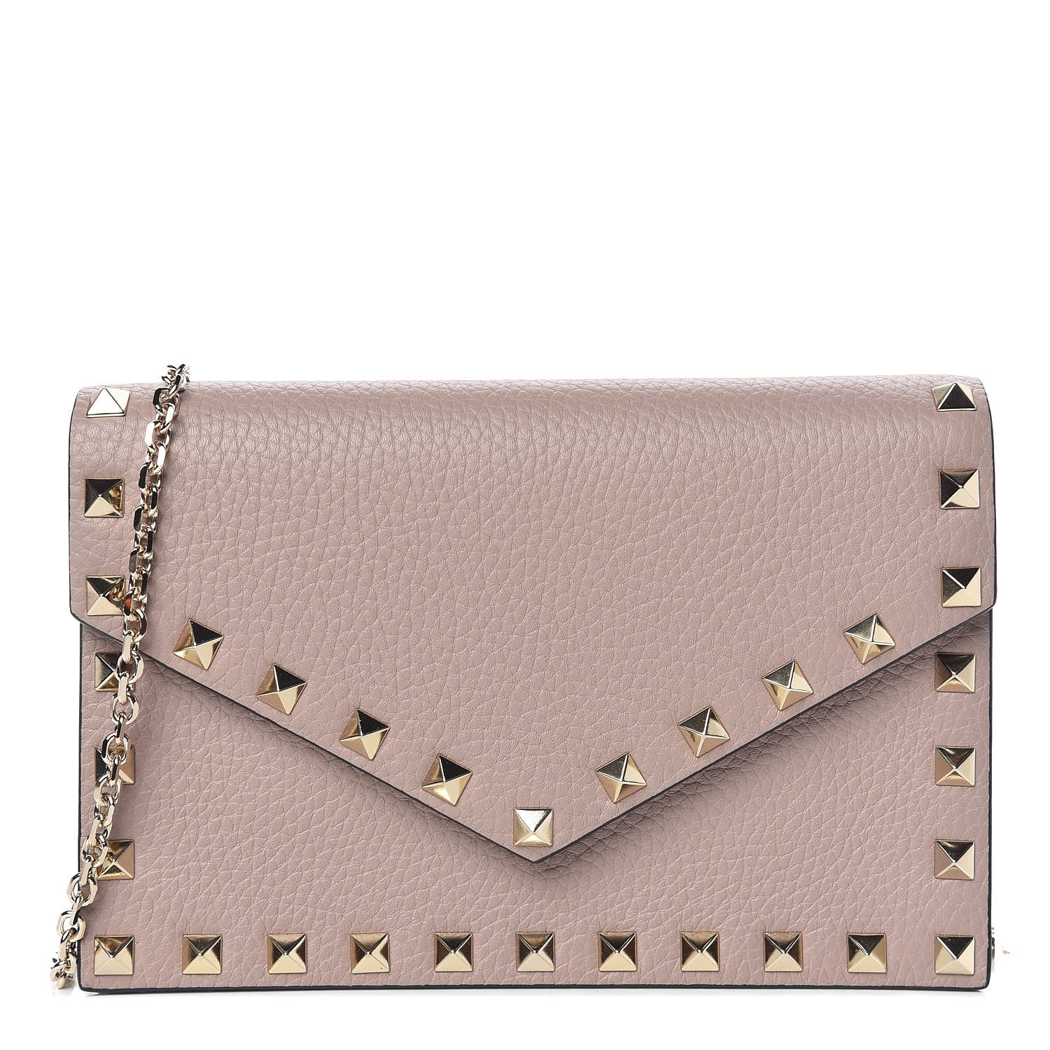 Valentino Garavani Pebbled Calfskin Rockstud Envelope Wallet on Chain Poudre 1 of 8