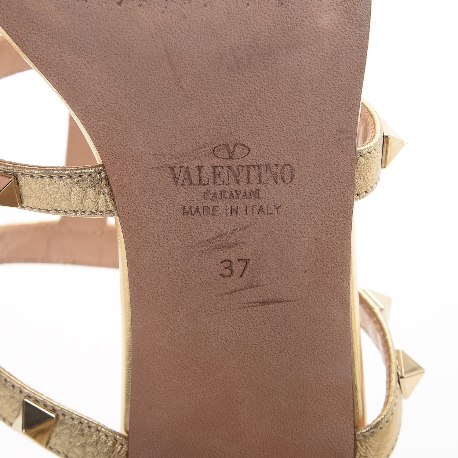 Valentino Garavani Metallic Pebbled Calfskin Rockstud 60mm Caged Slide Sandals 37 Skin 8 of 11