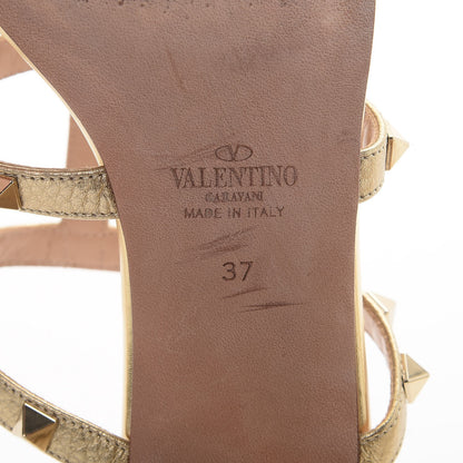 Valentino Garavani Metallic Pebbled Calfskin Rockstud 60mm Caged Slide Sandals 37 Skin 8 of 11