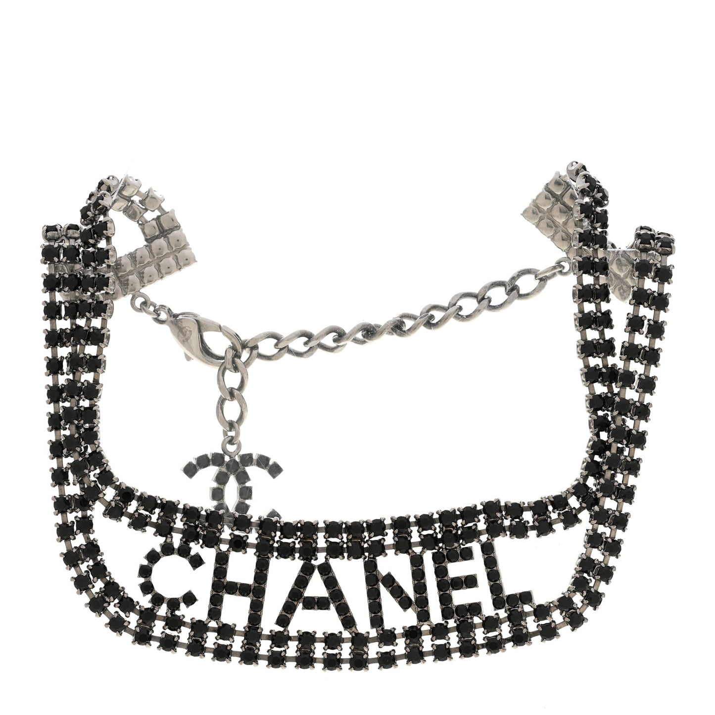 Crystal CC Logo Choker Necklace Silver Black