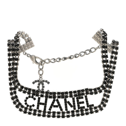 Chanel Crystal CC Logo Choker Necklace Silver Black 3 of 5