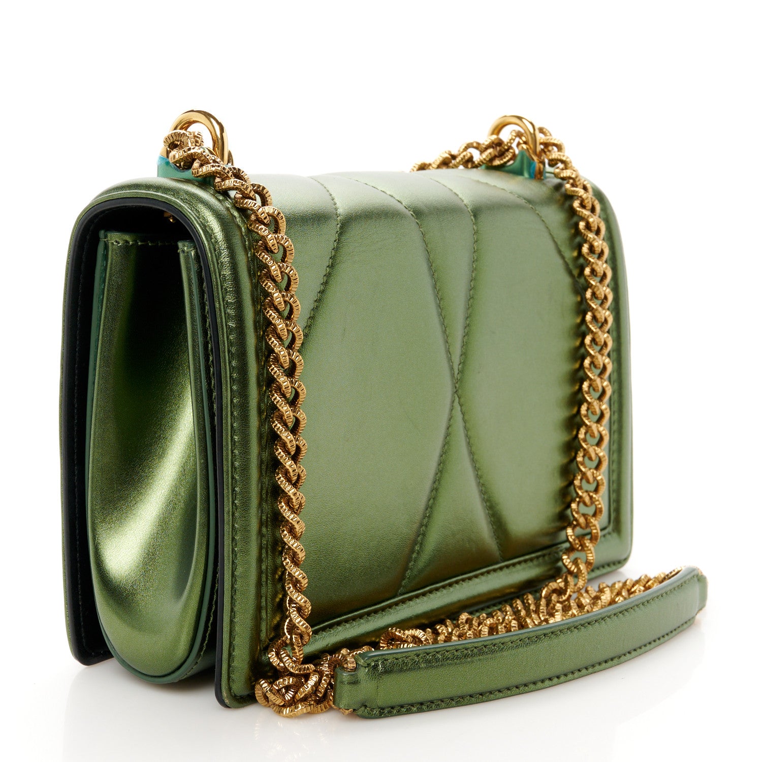 Dolce & Gabbana Metallic Calfskin Medium Devotion Crossbody Bag Green 3 of 11