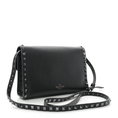 Valentino Garavani Pebbled Calfskin Monochrome Medium Rockstud Flip Lock Crossbody Bag Black 3 of 9