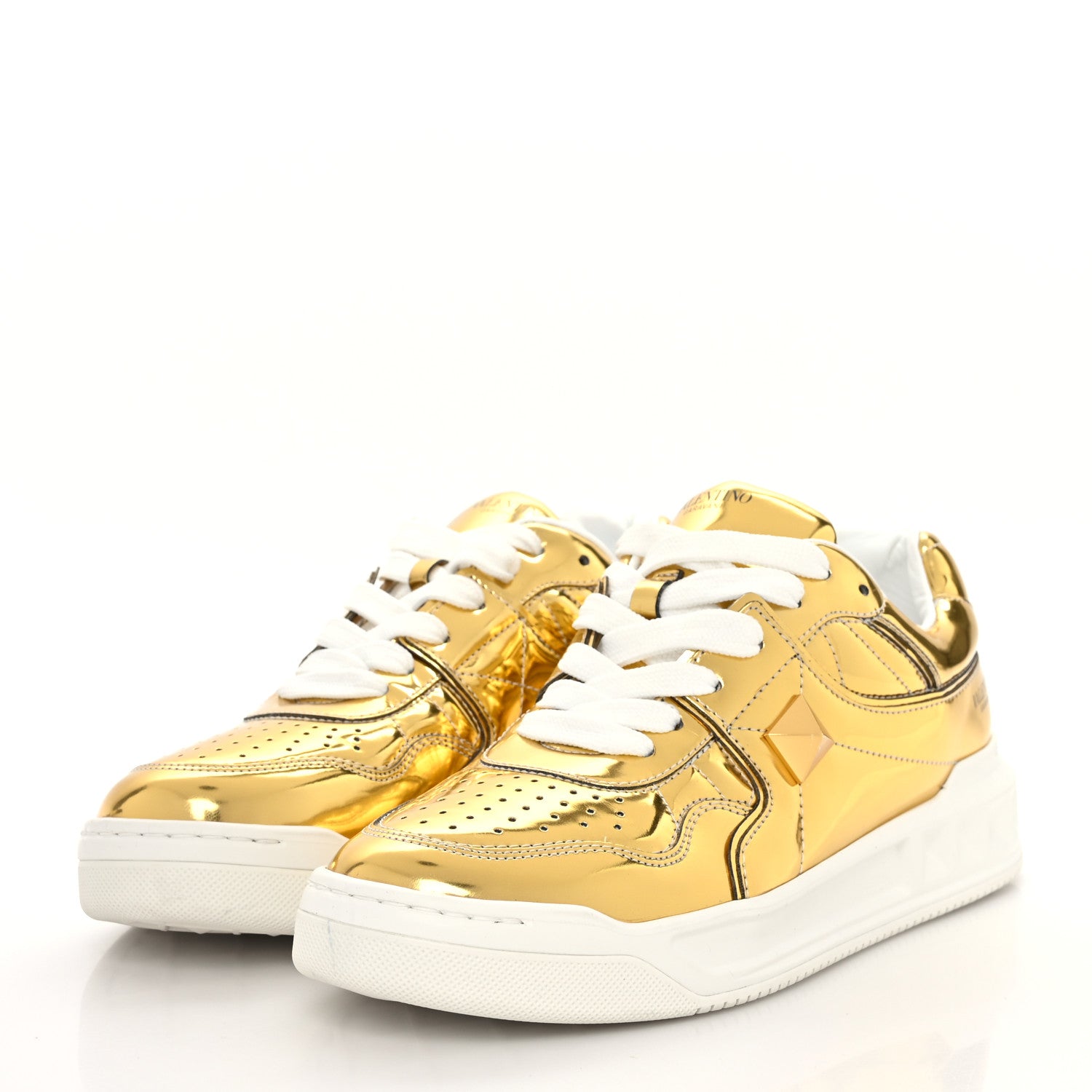 Valentino Garavani Patent Womens One Stud Low Top Sneakers 39.5 Antique Brass 3 of 8