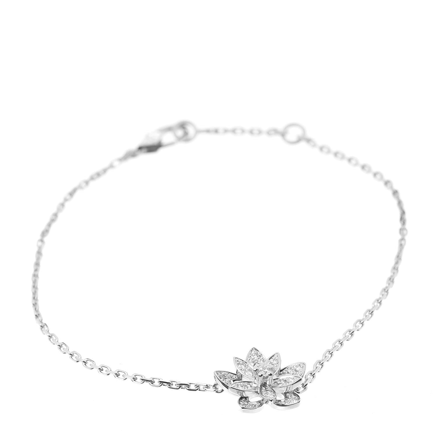 Van Cleef & Arpels 18K White Gold Diamond Mini Lotus Openwork Bracelet 1 of 6