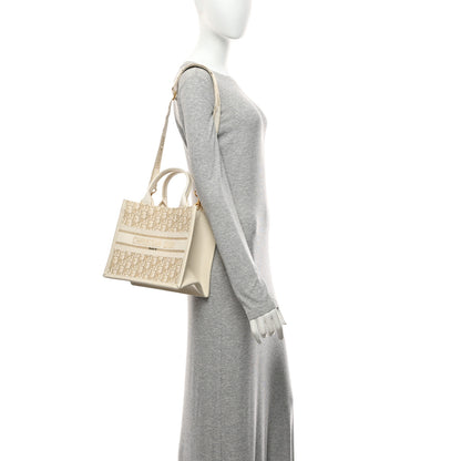 Christian Dior Oblique Chambray Calfskin Small Book Tote With Strap Gold Natural 2 of 12
