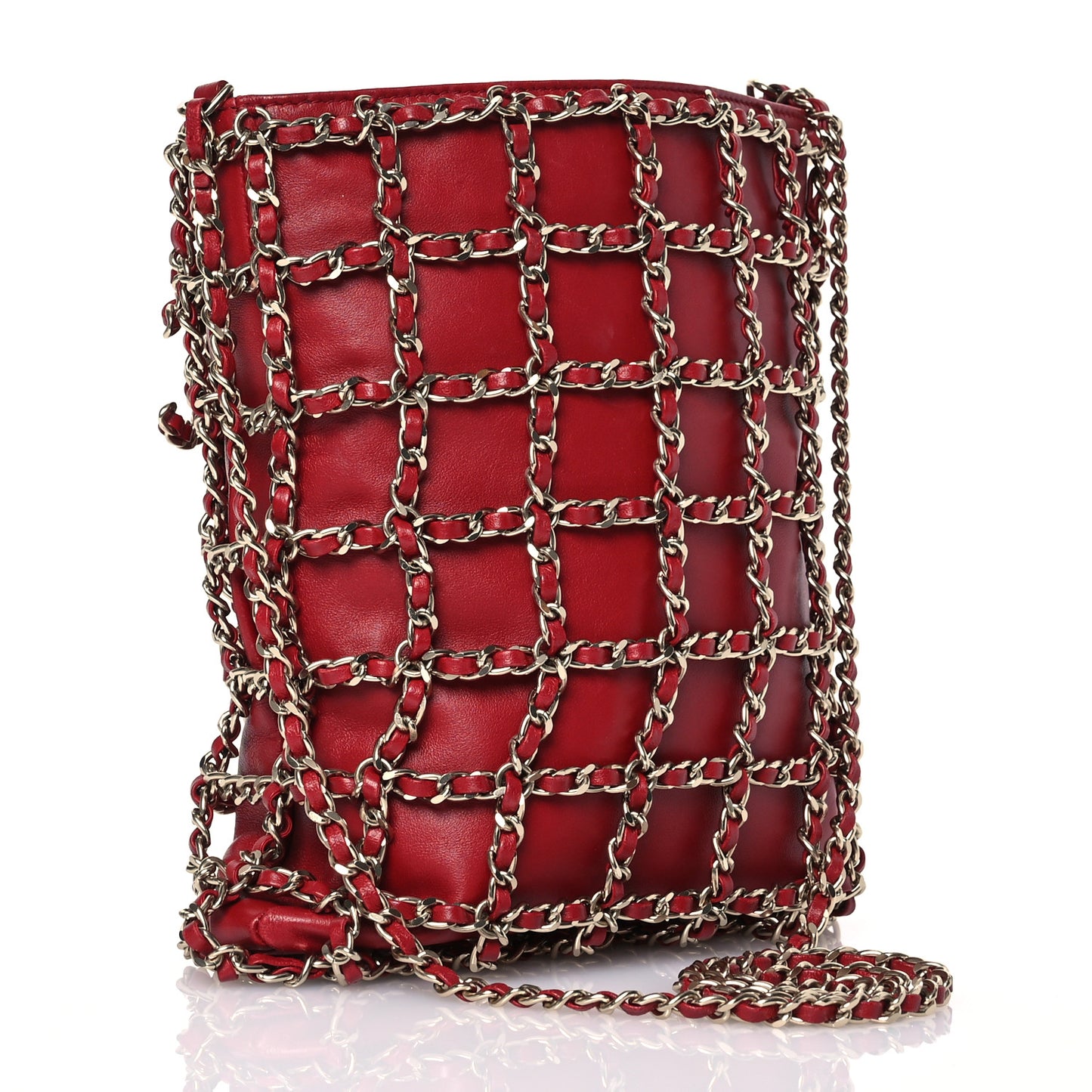Lambskin Large Shopping Chain Tote Red