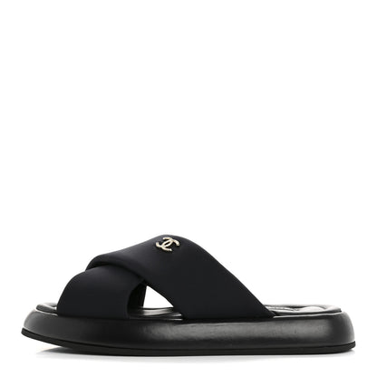 Chanel Fabric CC Mules Sandals 37 Black 1 of 10