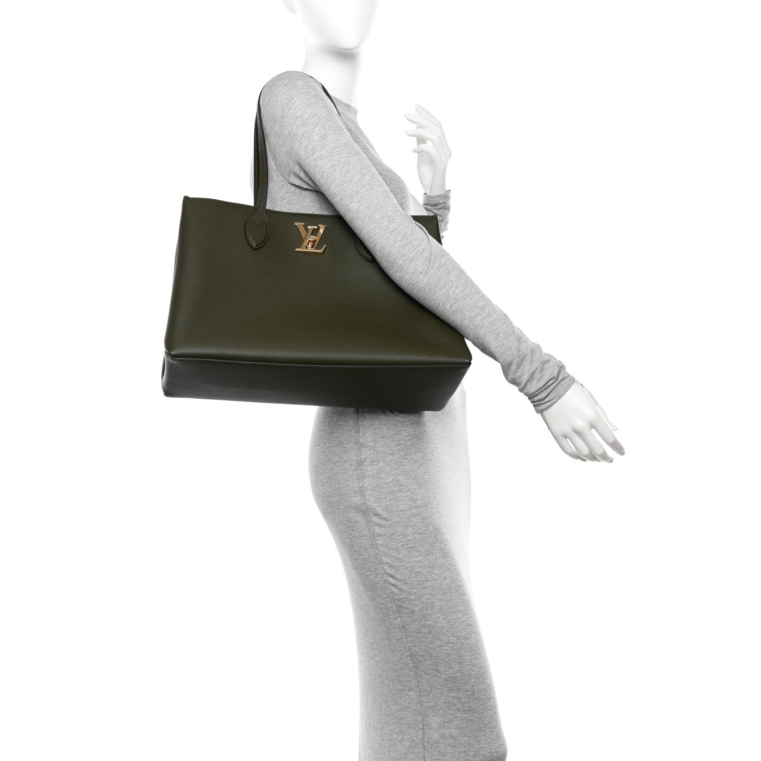 Louis Vuitton Grained Calfskin Lockme Shopper Kaki 2 of 9