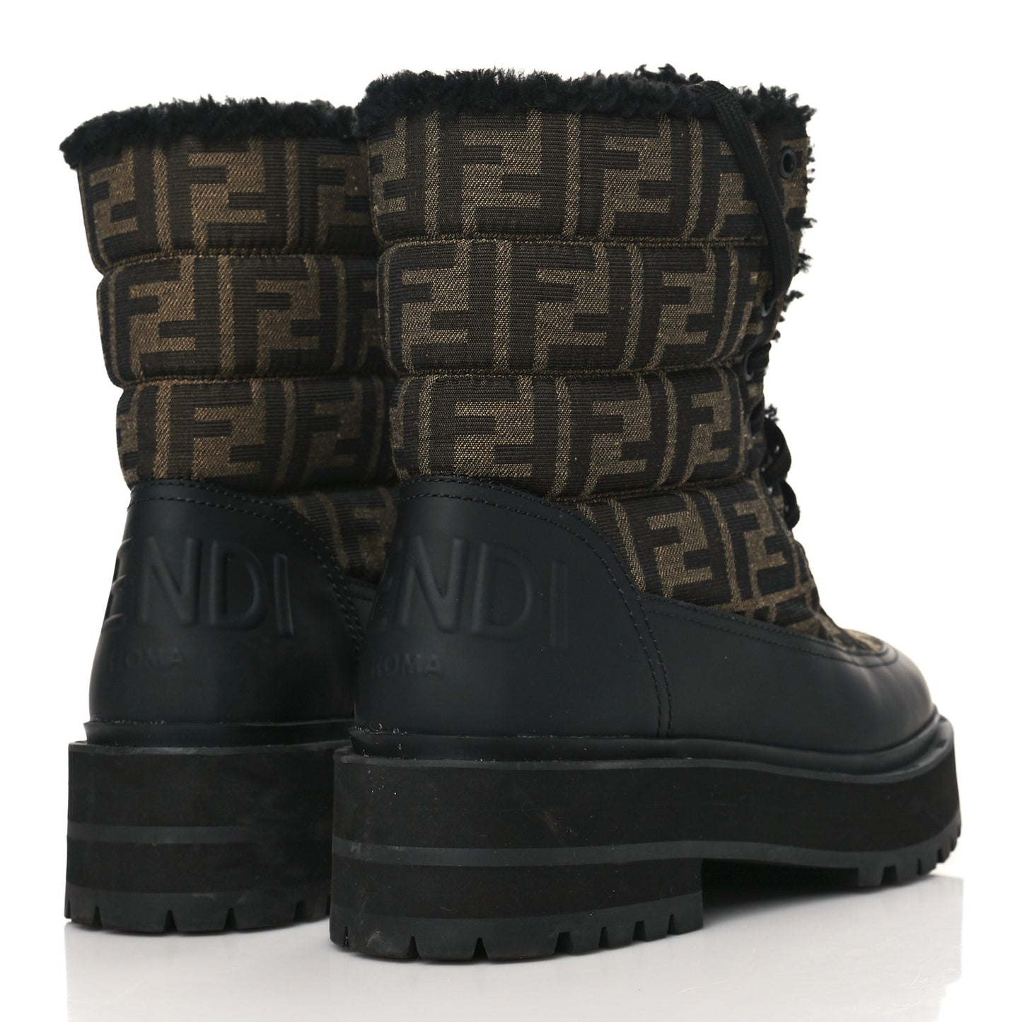 Vitello Nylon Jacquard Fabric FF Signature Biker Boots 39.5 Black Tobacco