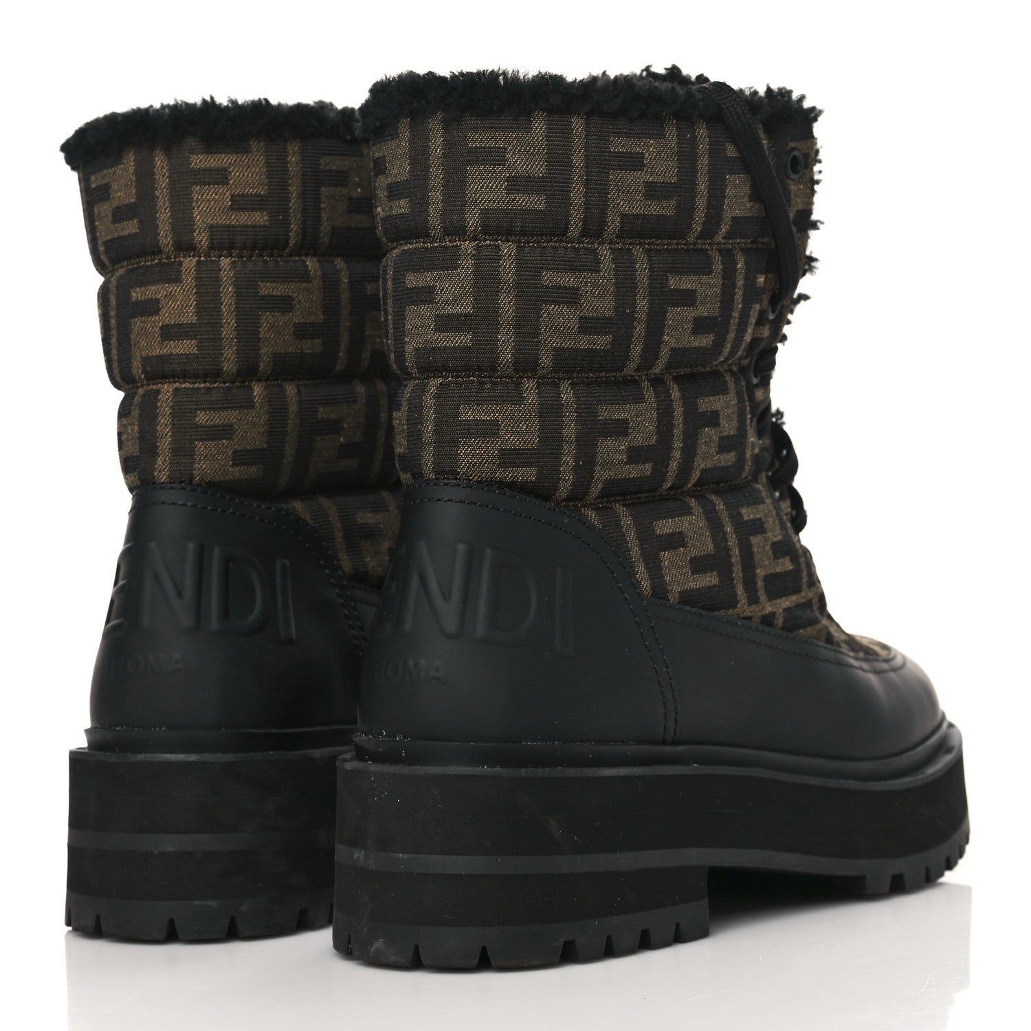 Fendi Vitello Nylon Jacquard Fabric FF Signature Biker Boots 39.5 Black Tobacco 4 of 7
